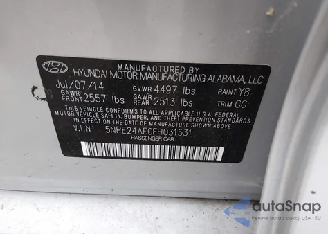 2015 Hyundai Sonata Se z USA, uszkodzony, nr VIN 5NPE24AF0FH031531